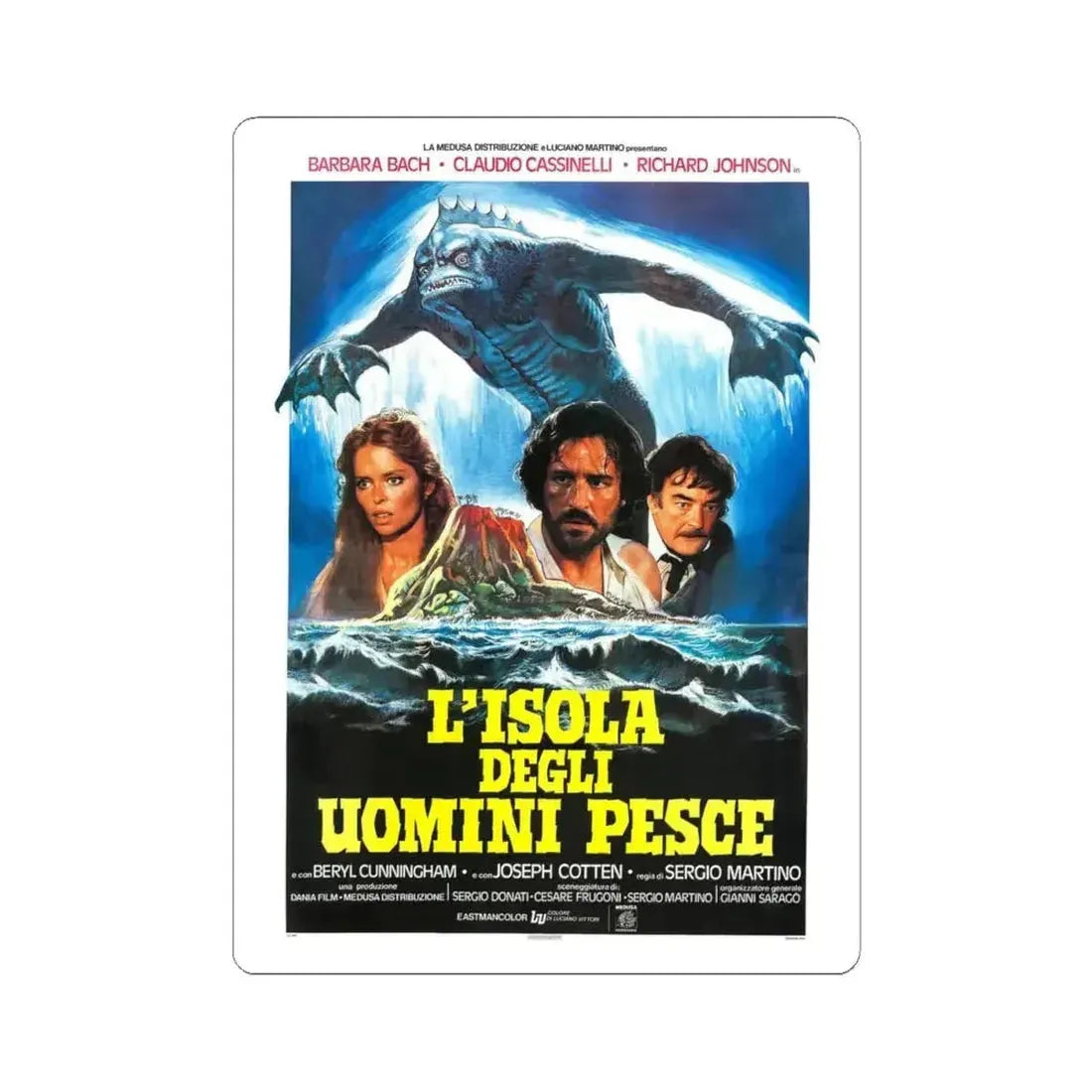 ISLAND OF THE FISHMEN (ITALIAN) 1979 Movie Poster - STICKER Vinyl Kiss-Cut Decal 4 Inch White - The Sticker Space