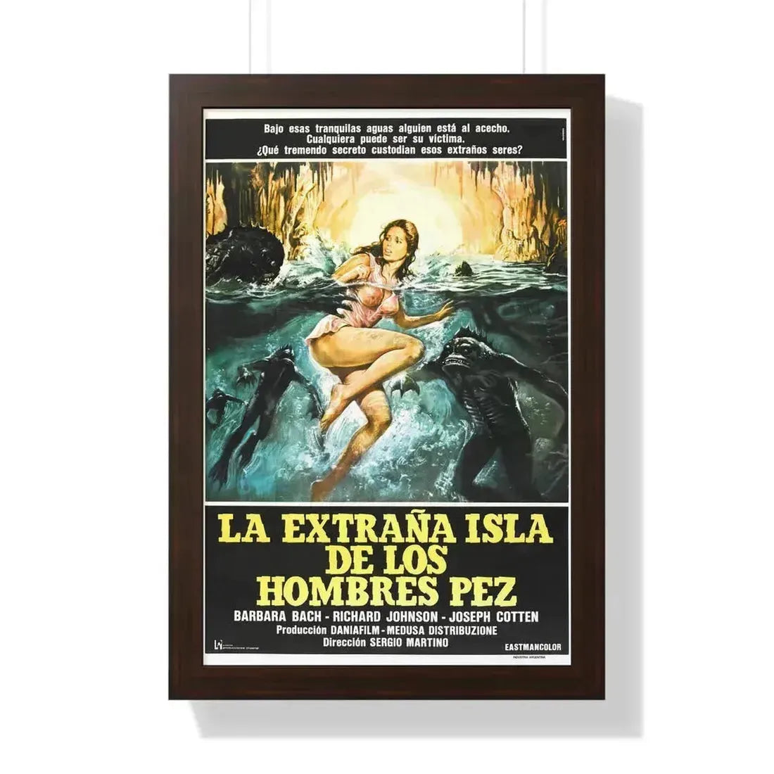 ISLAND OF THE FISHMEN (SPANISH) 1979 - Framed Movie Poster 16″ x 24″ Walnut - The Sticker Space