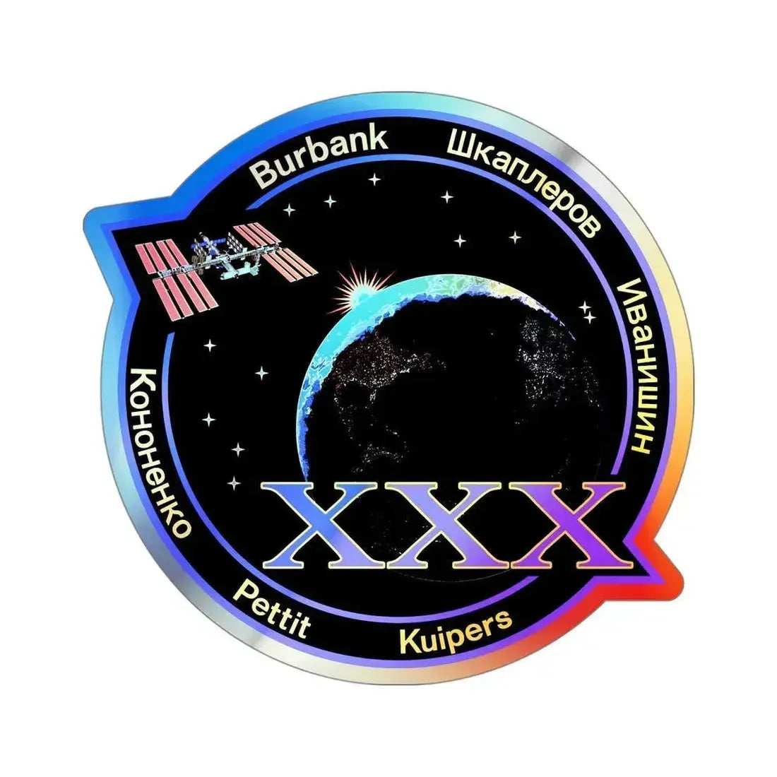 ISS Expedition 30 (NASA) Holographic STICKER Die-Cut Vinyl Decal 4 Inch Holographic - The Sticker Space