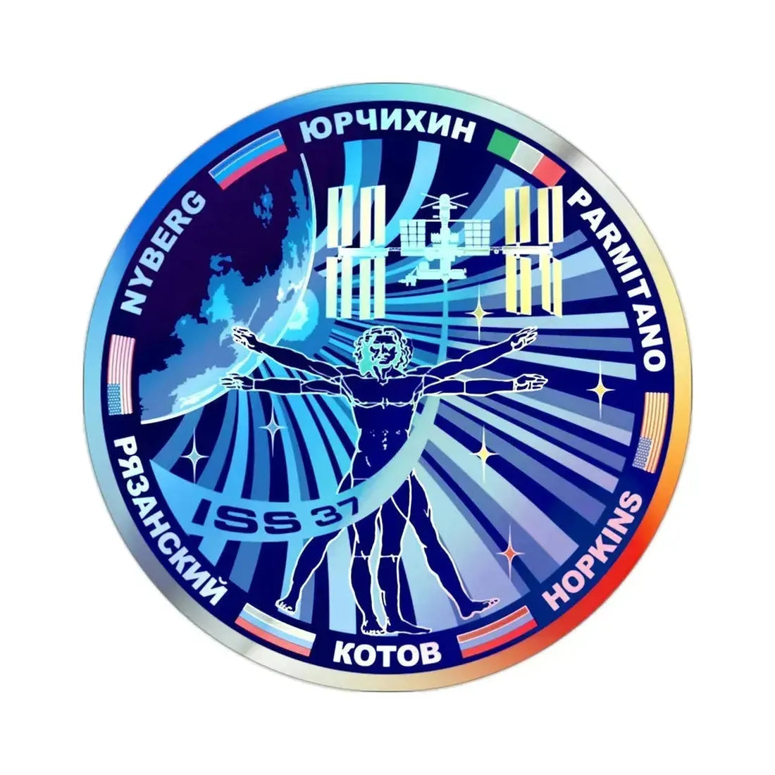 ISS Expedition 37 (NASA) Holographic STICKER Die-Cut Vinyl Decal 2 Inch Holographic - The Sticker Space