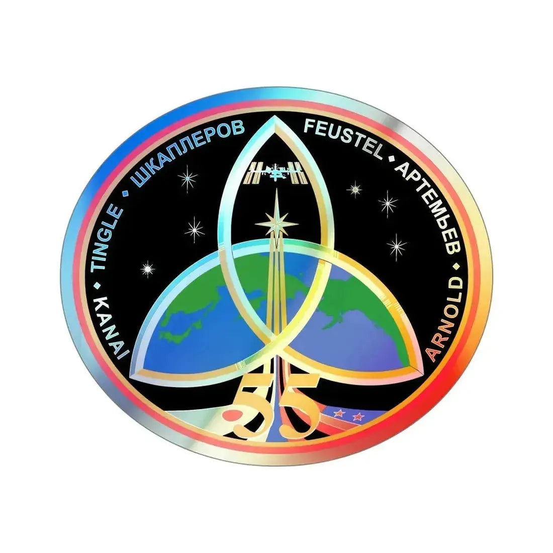 ISS Expedition 55 (NASA) Holographic STICKER Die-Cut Vinyl Decal 5 Inch Holographic - The Sticker Space