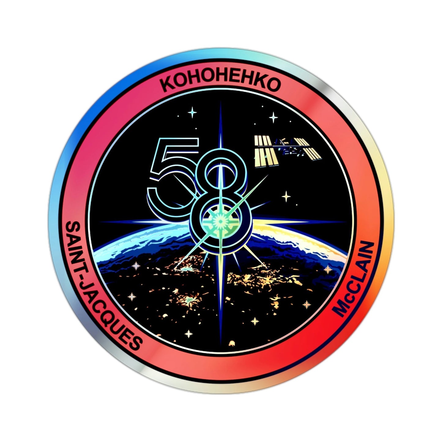 ISS Expedition 58 (NASA) Holographic STICKER Die-Cut Vinyl Decal-2 Inch-The Sticker Space