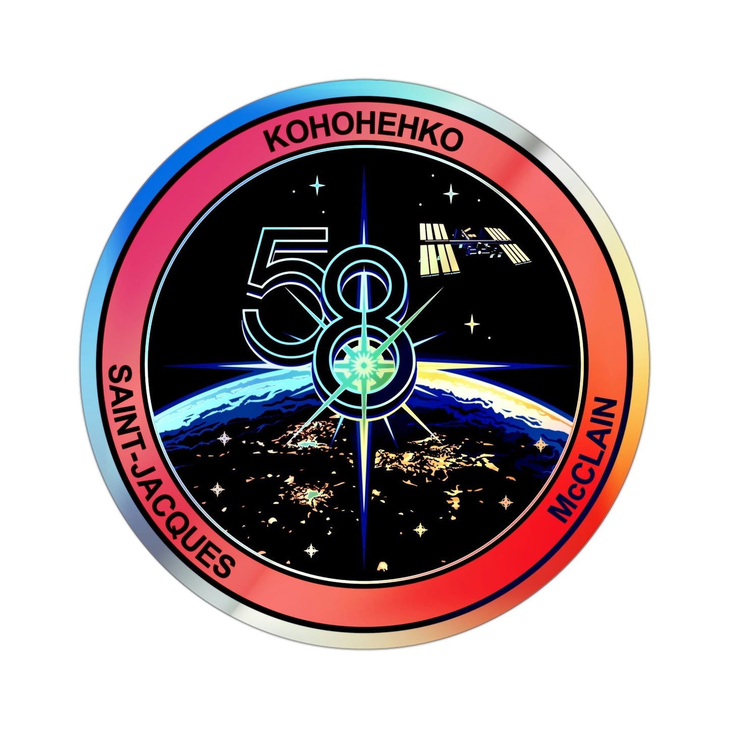 ISS Expedition 58 (NASA) Holographic STICKER Die-Cut Vinyl Decal-3 Inch-The Sticker Space