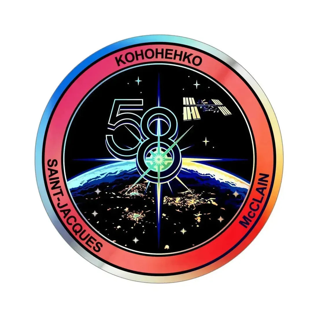 ISS Expedition 58 (NASA) Holographic STICKER Die-Cut Vinyl Decal 4 Inch Holographic - The Sticker Space