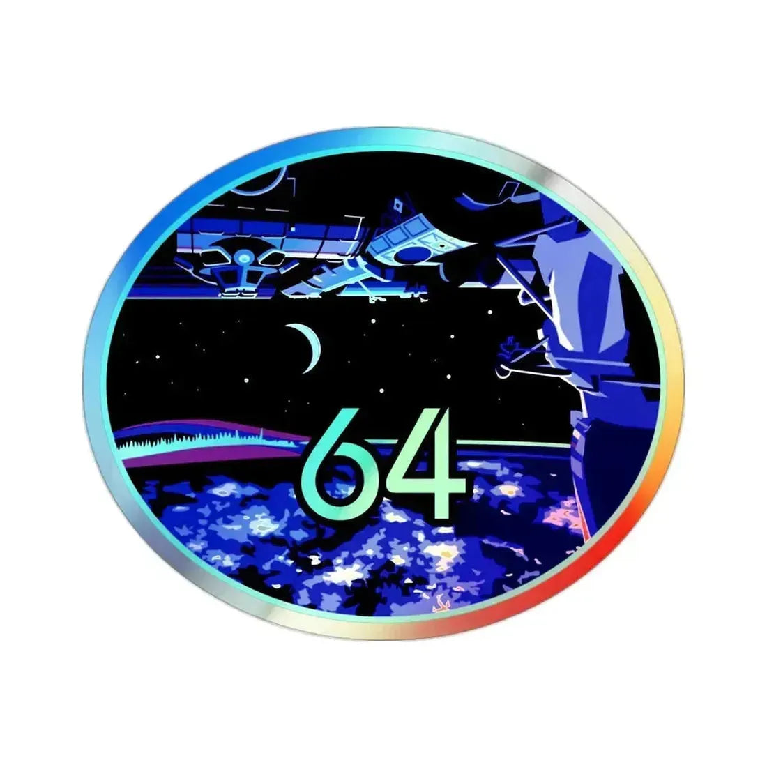 ISS Expedition 64 (NASA) Holographic STICKER Die-Cut Vinyl Decal 2 Inch Holographic - The Sticker Space