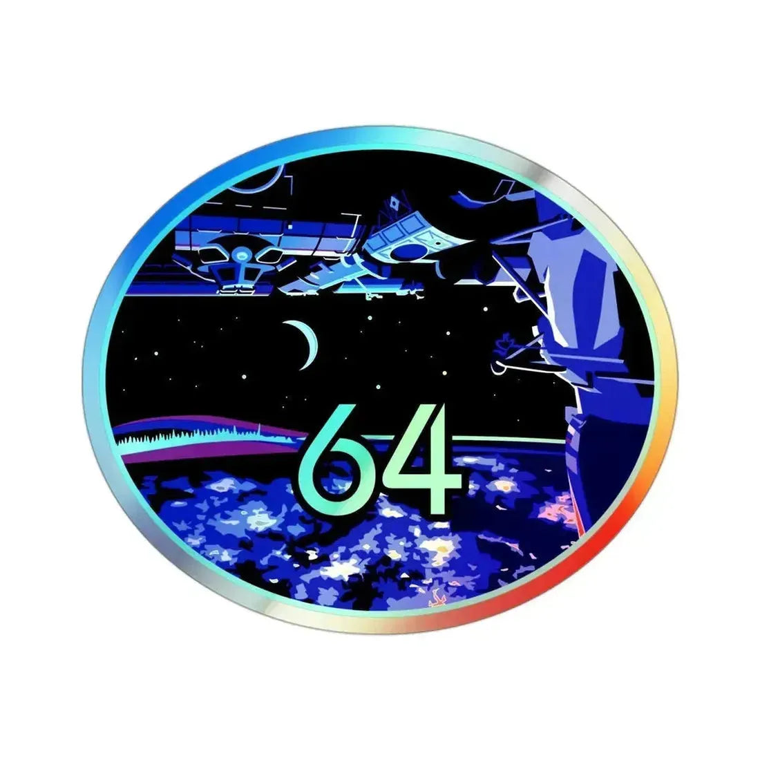 ISS Expedition 64 (NASA) Holographic STICKER Die-Cut Vinyl Decal 3 Inch Holographic - The Sticker Space