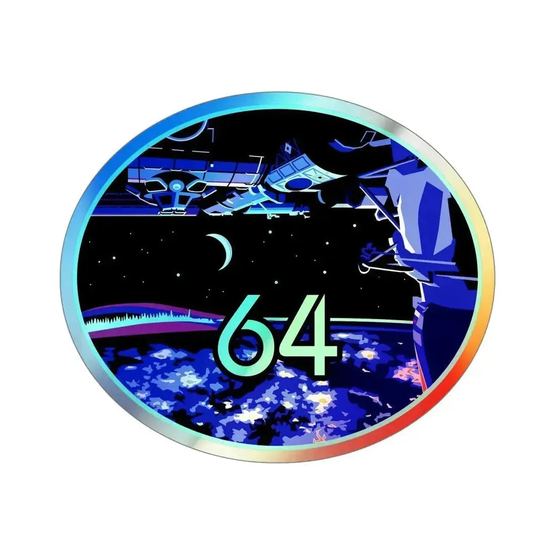 ISS Expedition 64 (NASA) Holographic STICKER Die-Cut Vinyl Decal 5 Inch Holographic - The Sticker Space
