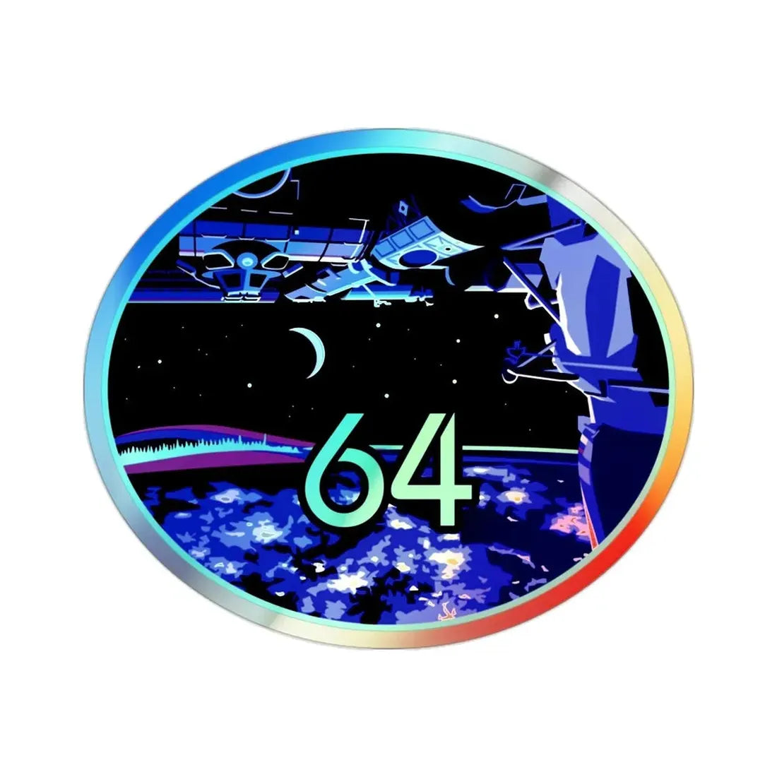 ISS Expedition 64 (NASA) Holographic STICKER Die-Cut Vinyl Decal - The Sticker Space