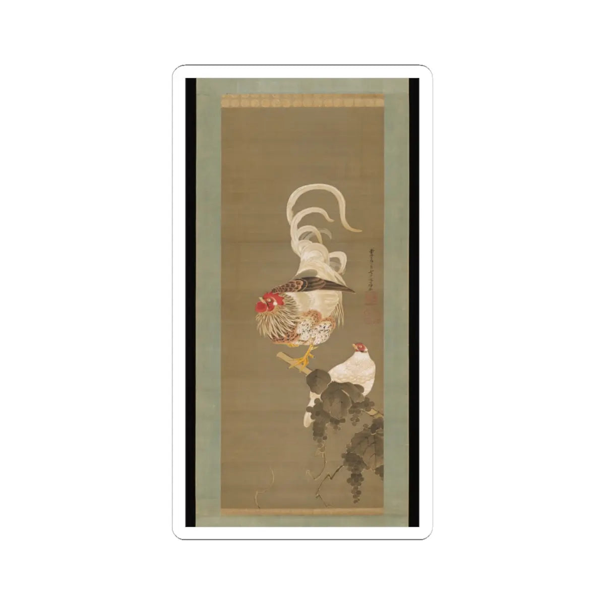 Itō Jakuchū - Hen and Rooster with Grapevine - 1792 v1 - STICKER Vinyl Kiss-Cut Decal