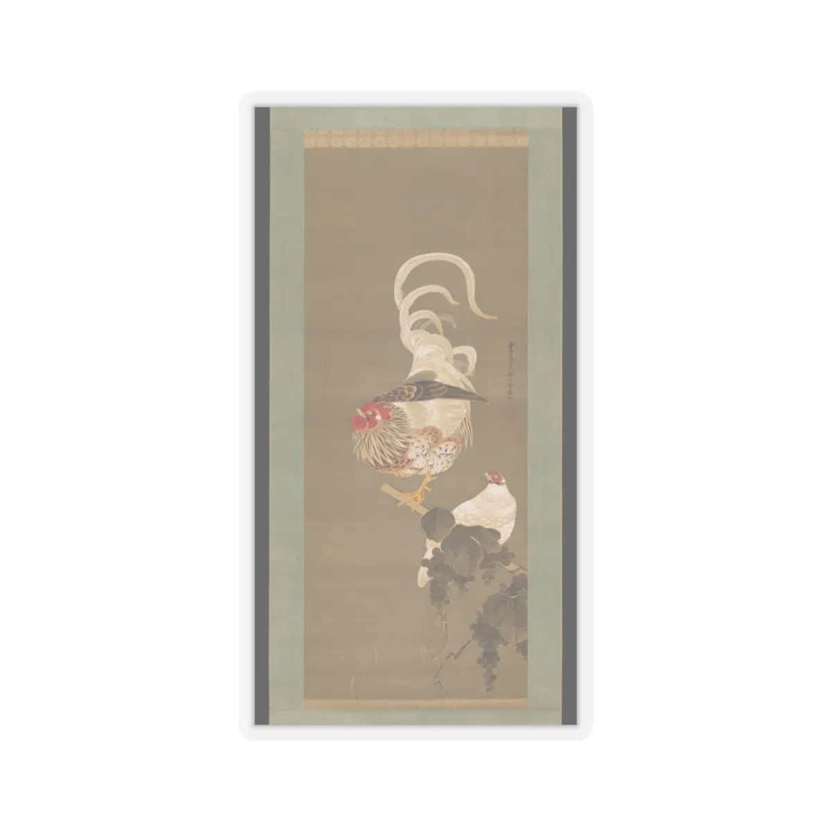 Itō Jakuchū - Hen and Rooster with Grapevine - 1792 v1 - STICKER Vinyl Kiss-Cut Decal