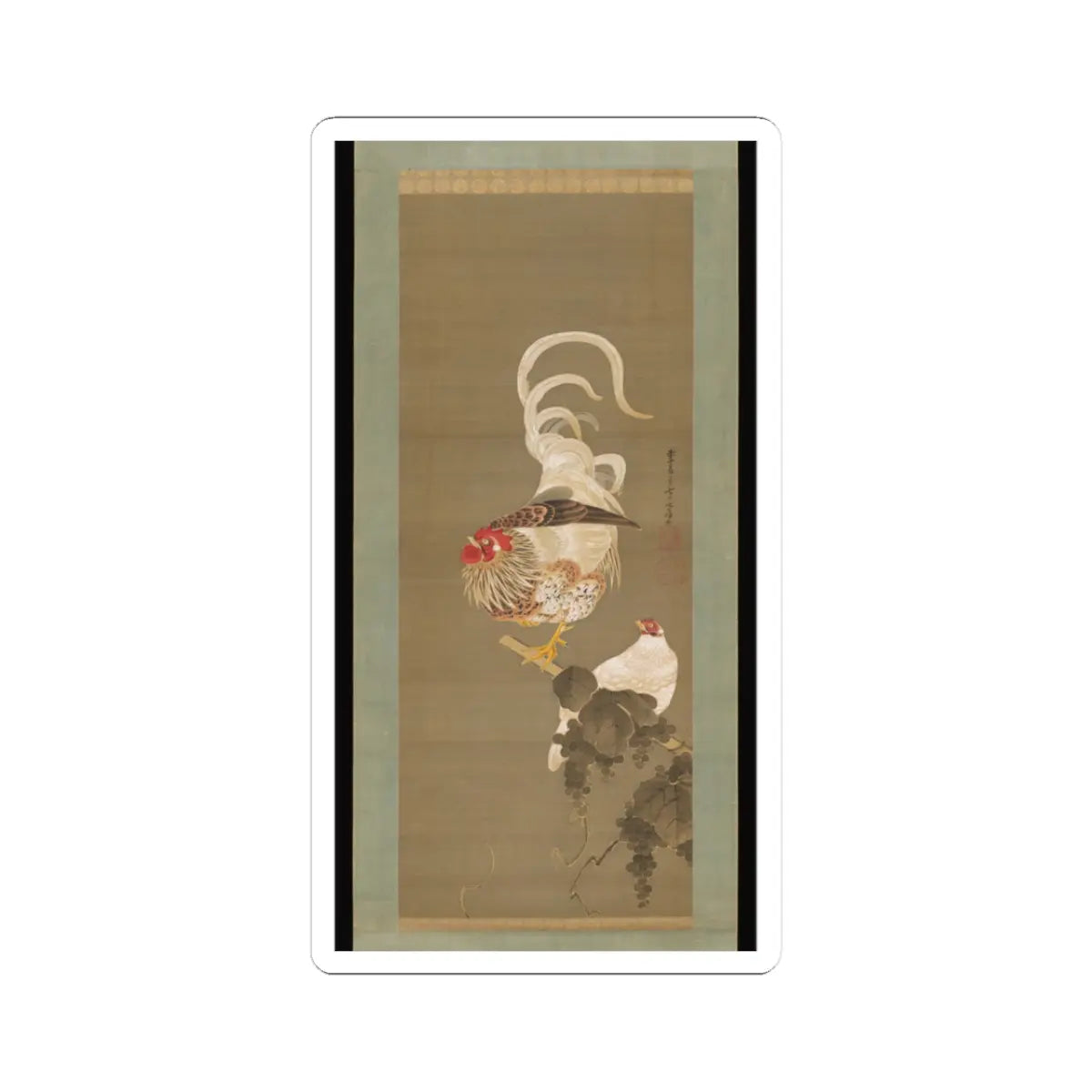 Itō Jakuchū - Hen and Rooster with Grapevine - 1792 v1 - STICKER Vinyl Kiss-Cut Decal