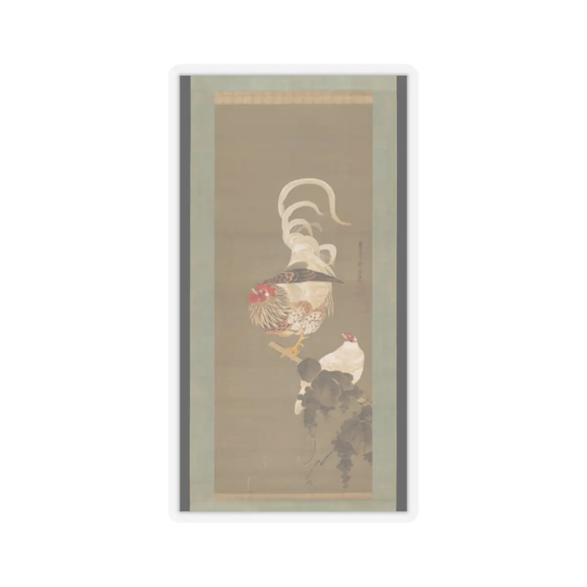 Itō Jakuchū - Hen and Rooster with Grapevine - 1792 v1 - STICKER Vinyl Kiss-Cut Decal