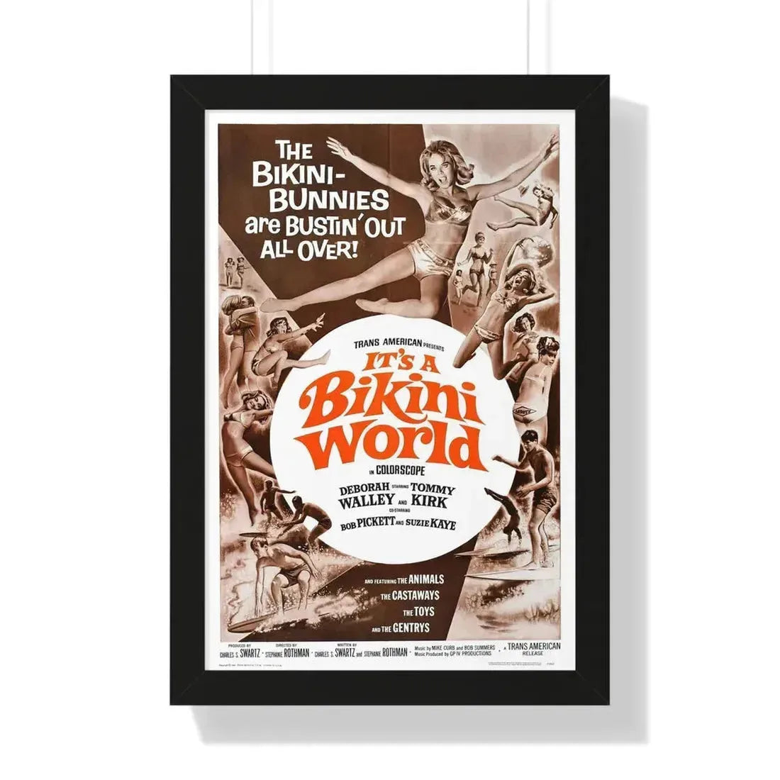 IT'S A BIKINI WORLD 1967 - Framed Movie Poster 16″ x 24″ Black - The Sticker Space