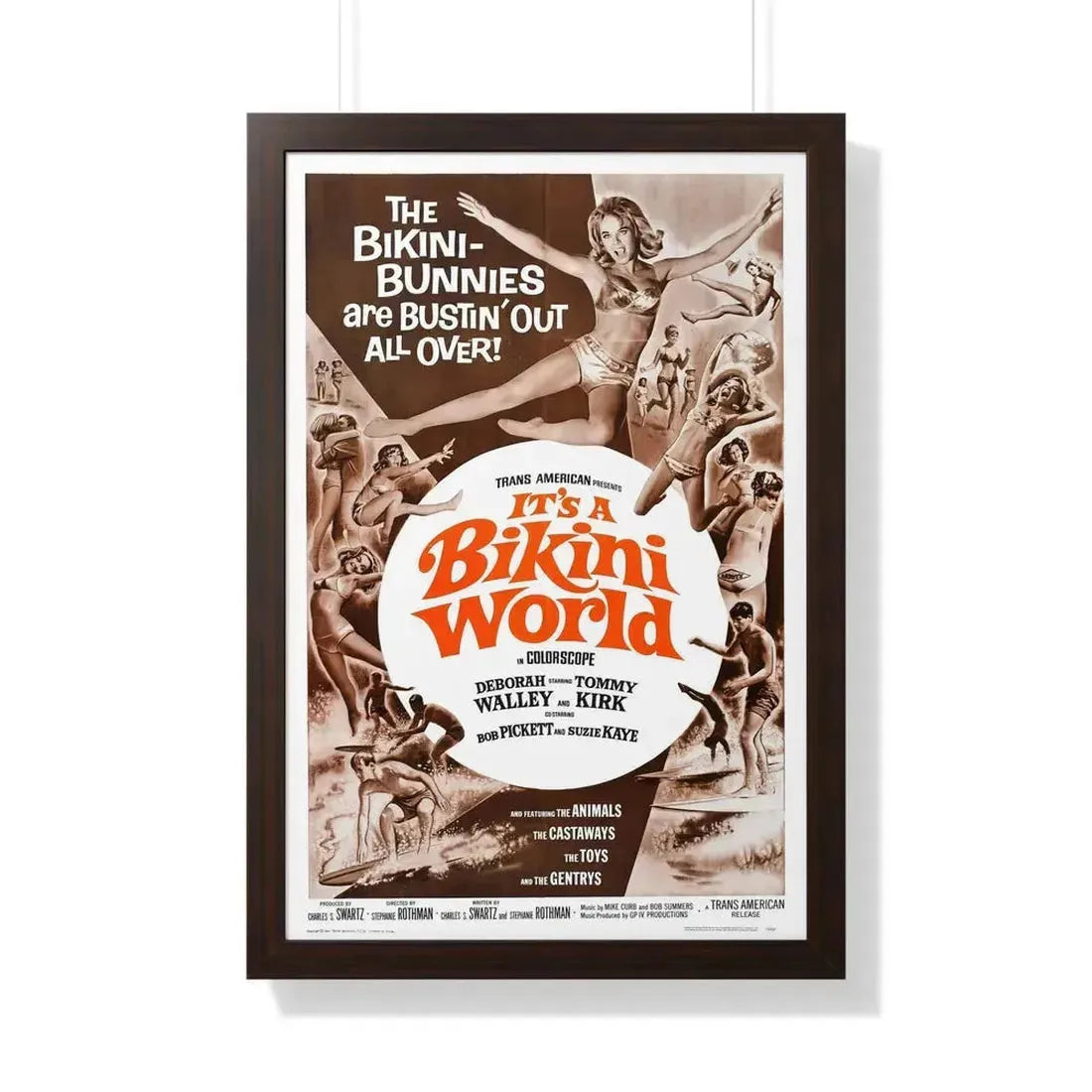 IT'S A BIKINI WORLD 1967 - Framed Movie Poster 20" x 30" Walnut - The Sticker Space