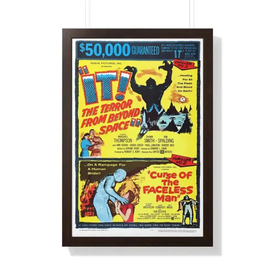 IT! THE TERROR FROM BEYOND SPACE + CURSE OF THE FACELESS MAN 1958 - Framed Movie Poster 20" x 30" Walnut - The Sticker Space