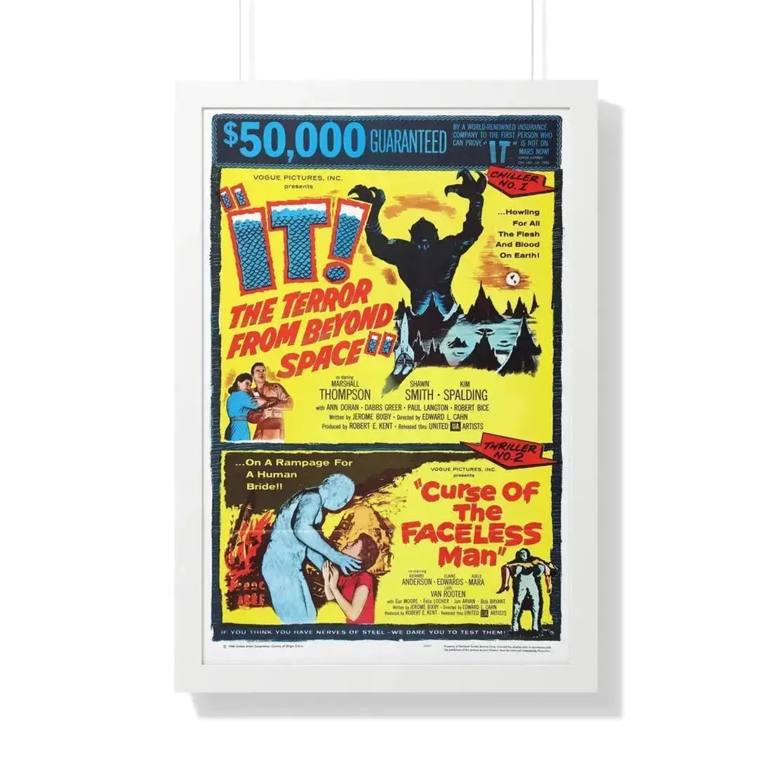 IT! THE TERROR FROM BEYOND SPACE + CURSE OF THE FACELESS MAN 1958 - Framed Movie Poster - The Sticker Space