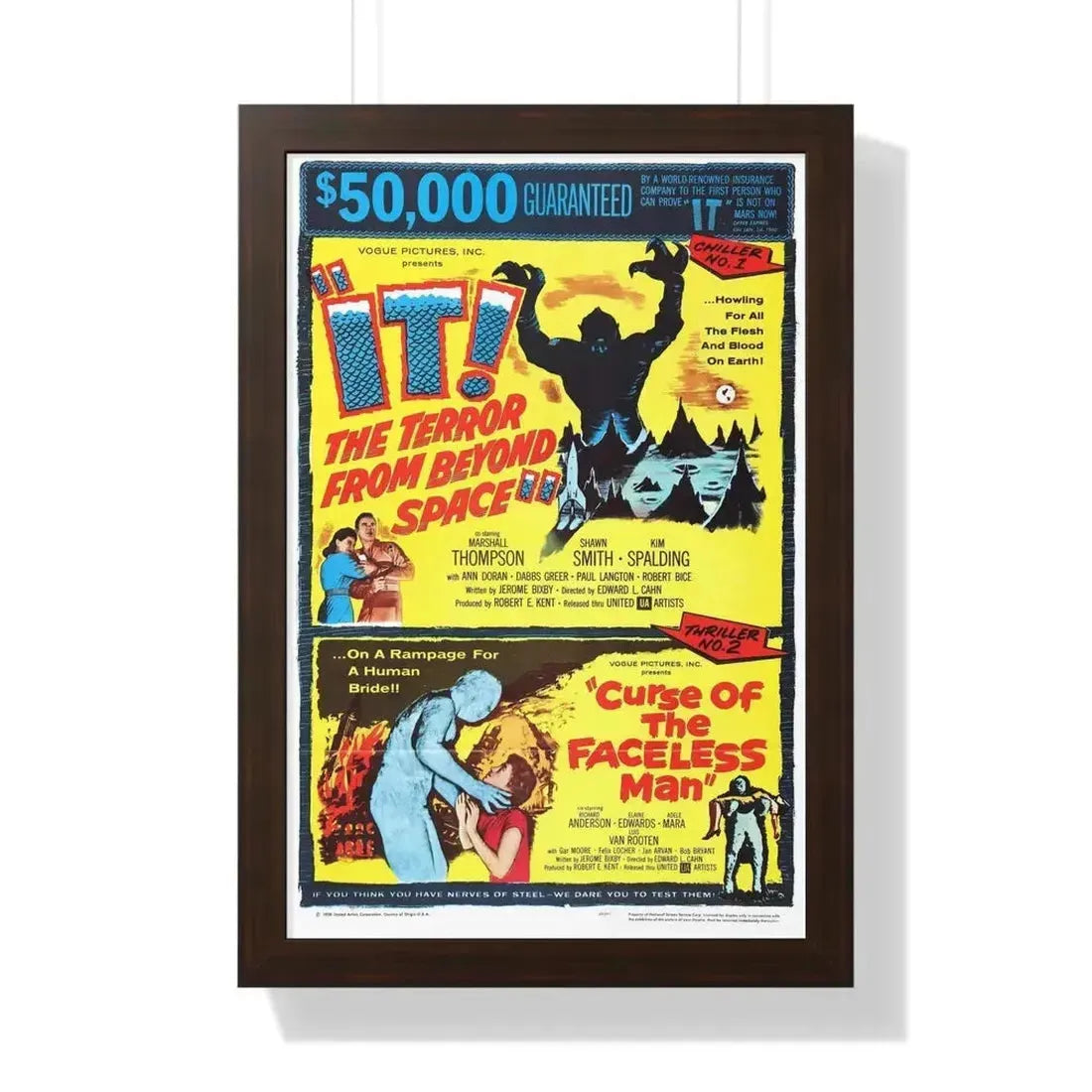 IT! THE TERROR FROM BEYOND SPACE + CURSE OF THE FACELESS MAN 1958 - Framed Movie Poster - The Sticker Space