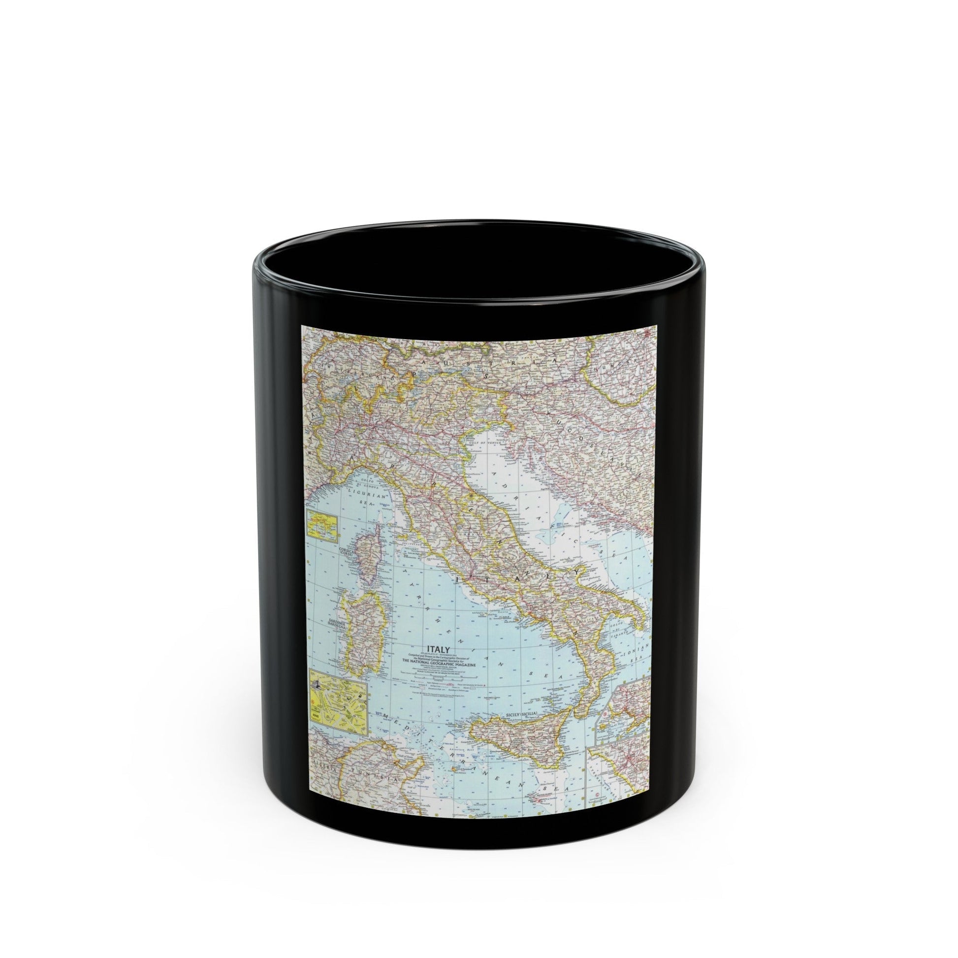 Italy (1961) (Map) Black Coffee Mug-11oz-The Sticker Space