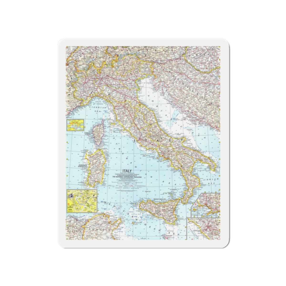 Italy (1961) (Map) Refrigerator Magnet-2" x 2"-The Sticker Space