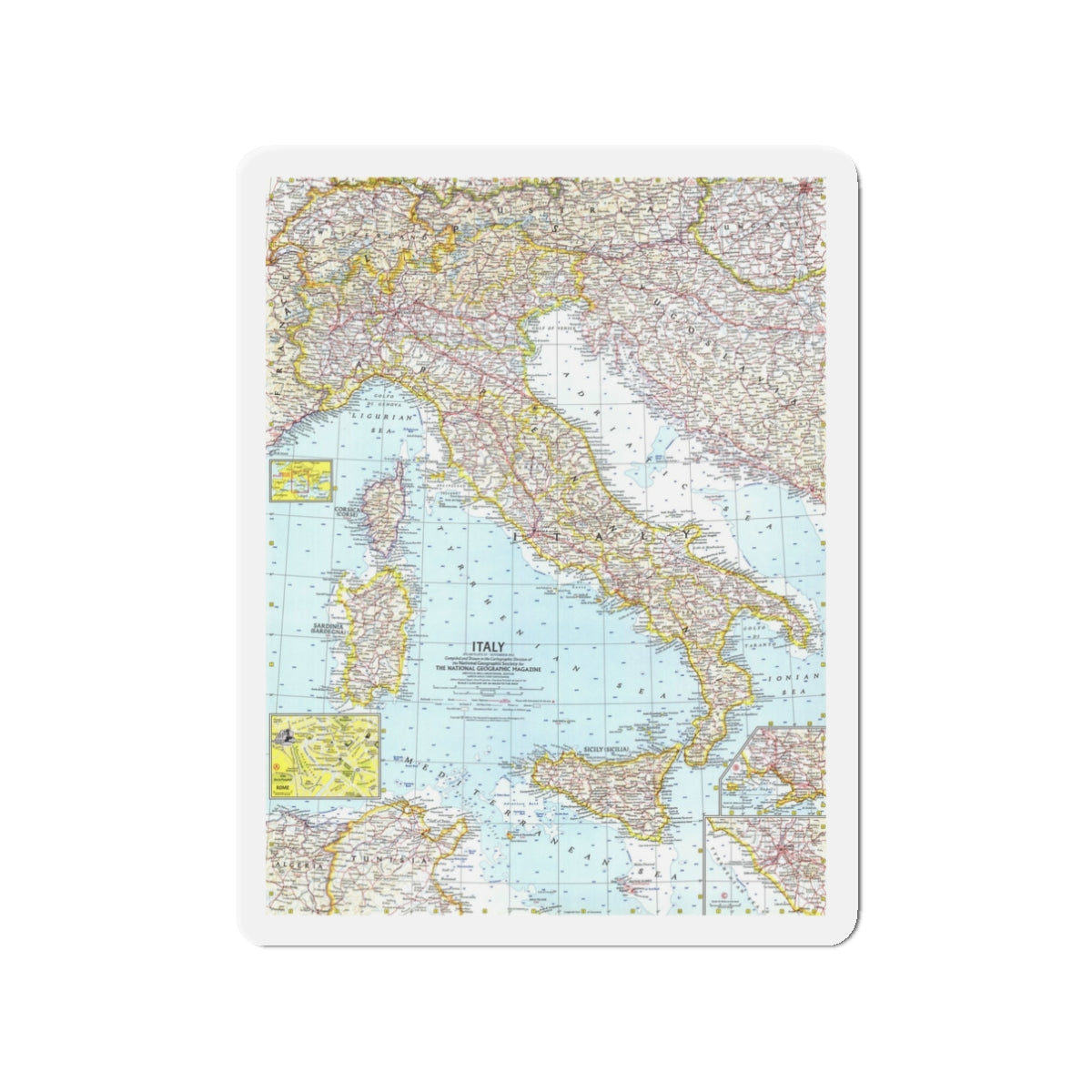 Italy (1961) (Map) Refrigerator Magnet-3" x 3"-The Sticker Space