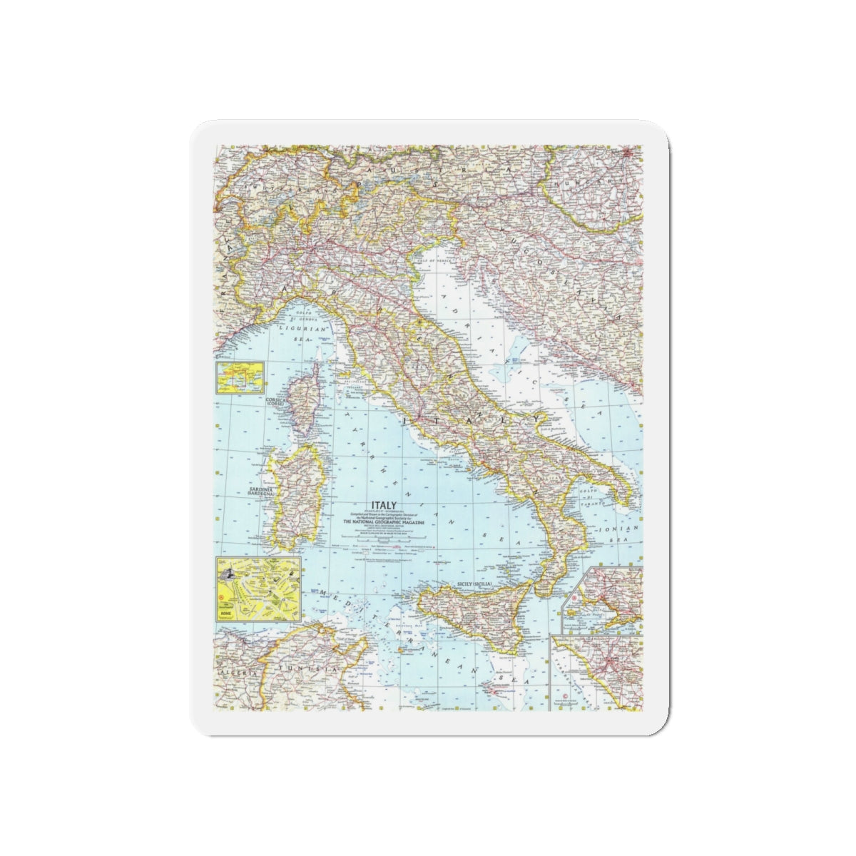 Italy (1961) (Map) Refrigerator Magnet-4" x 4"-The Sticker Space