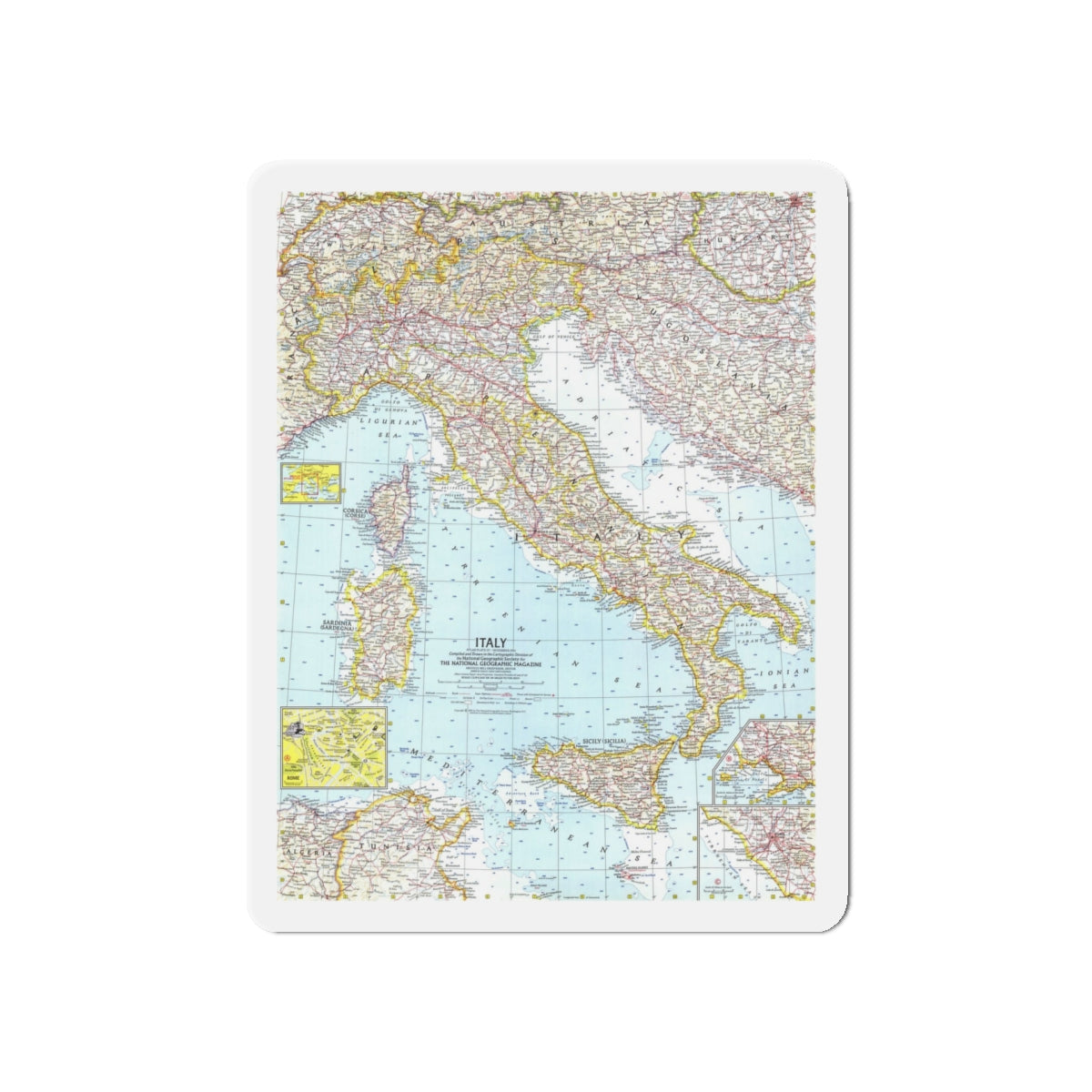 Italy (1961) (Map) Refrigerator Magnet-5" x 5"-The Sticker Space