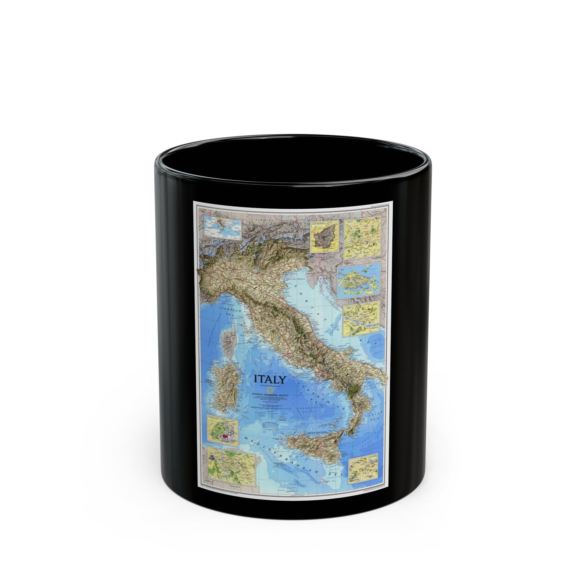 Italy (1995) (Map) Black Coffee Mug-11oz-The Sticker Space