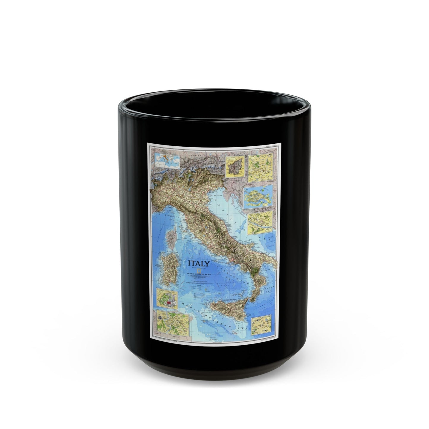 Italy (1995) (Map) Black Coffee Mug-15oz-The Sticker Space