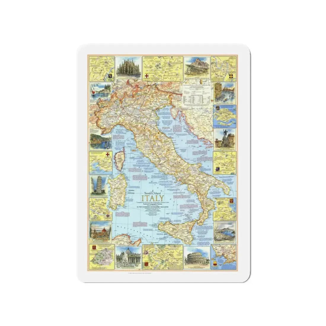 Italy - A Traveller's Map 1 (1970) (Map) Refrigerator Magnet 3 Inch - The Sticker Space