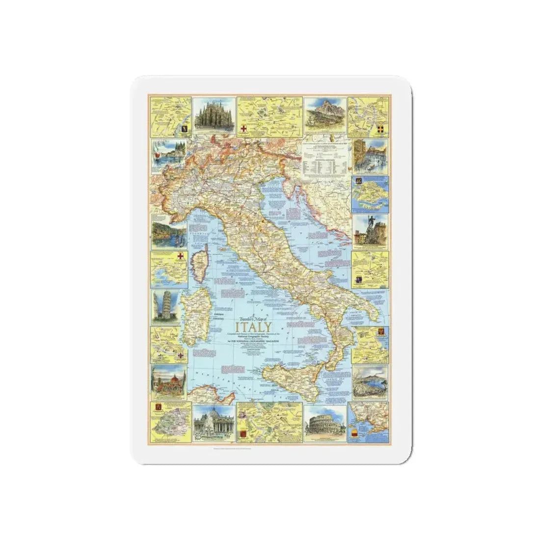 Italy - A Traveller's Map 1 (1970) (Map) Refrigerator Magnet 4 Inch - The Sticker Space
