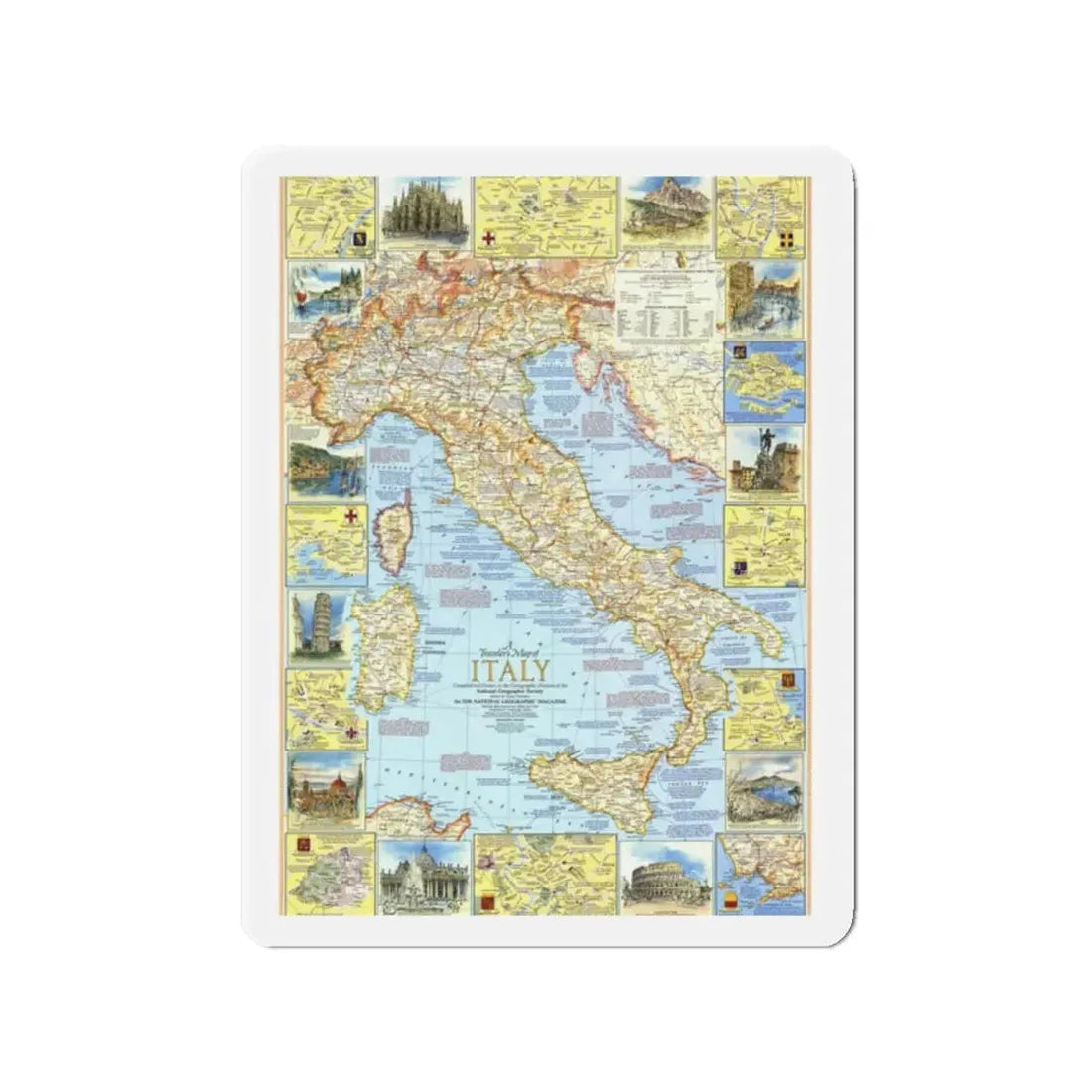Italy - A Traveller's Map 1 (1970) (Map) Refrigerator Magnet - The Sticker Space