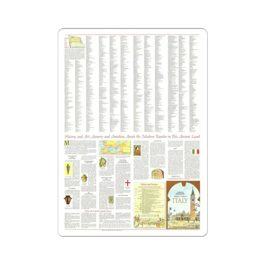 Italy - A Traveller's Map 2 (1970) (Map) STICKER Vinyl Kiss-Cut Decal 2 Inch White - The Sticker Space