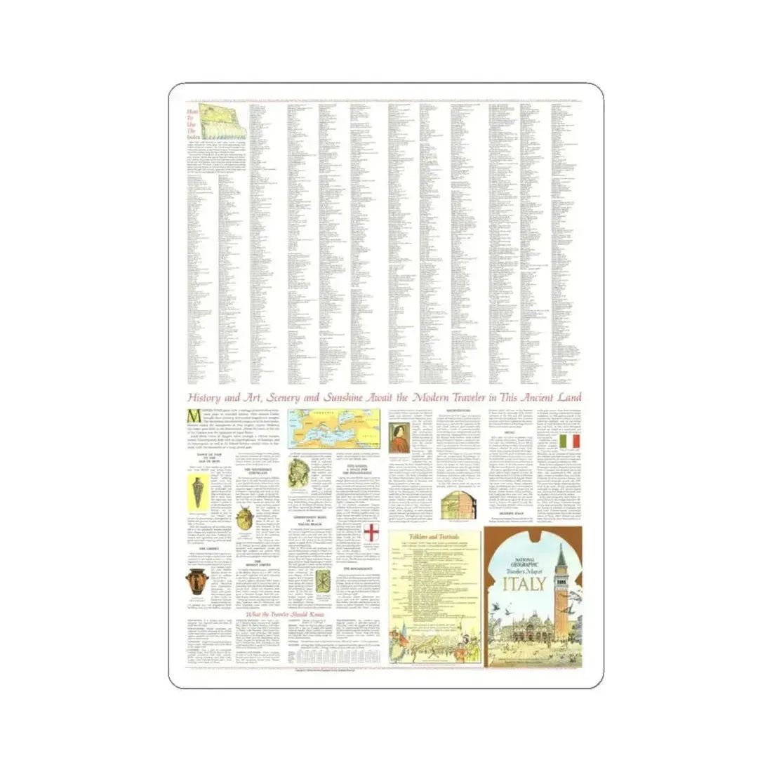 Italy - A Traveller's Map 2 (1970) (Map) STICKER Vinyl Kiss-Cut Decal 6 Inch White - The Sticker Space