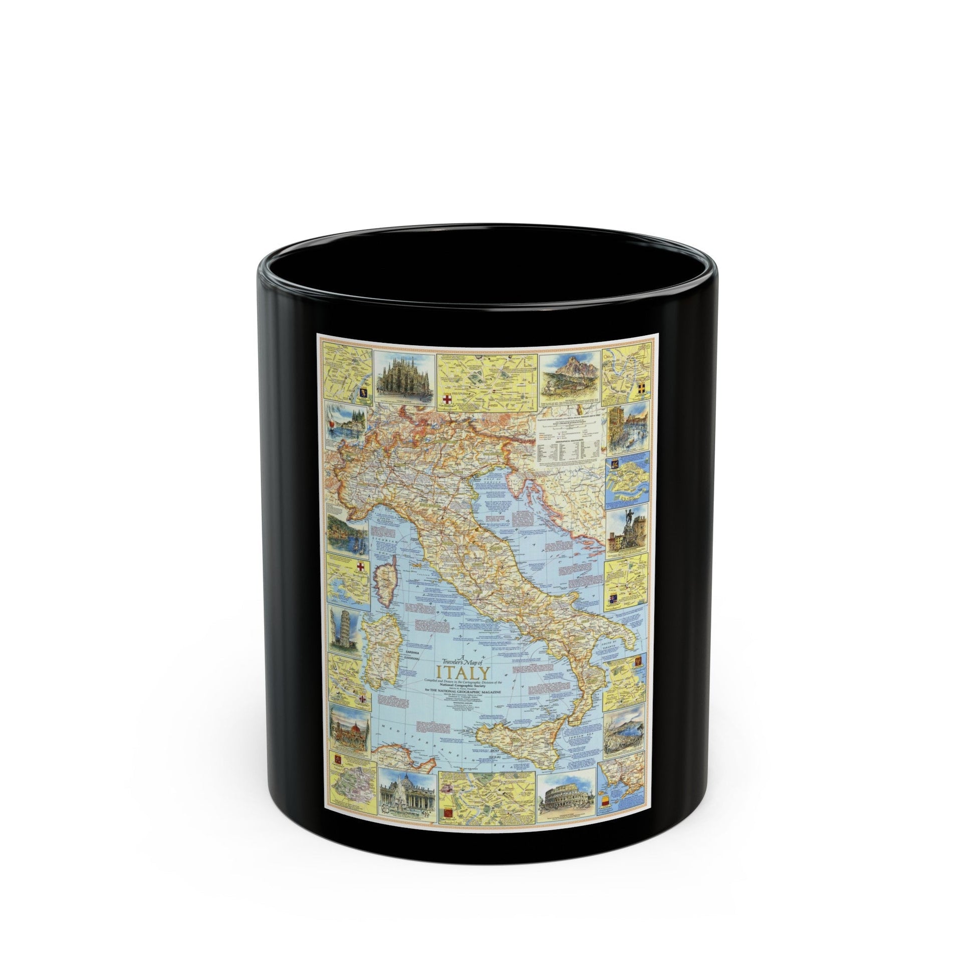 Italy - A Traveller's Map 1 (1970) (Map) Black Coffee Mug-11oz-The Sticker Space