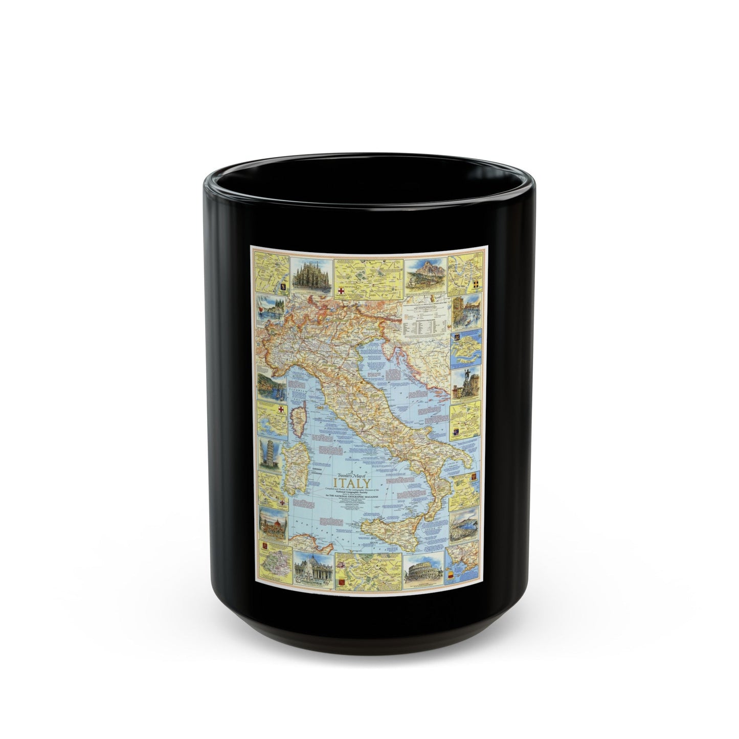 Italy - A Traveller's Map 1 (1970) (Map) Black Coffee Mug-15oz-The Sticker Space