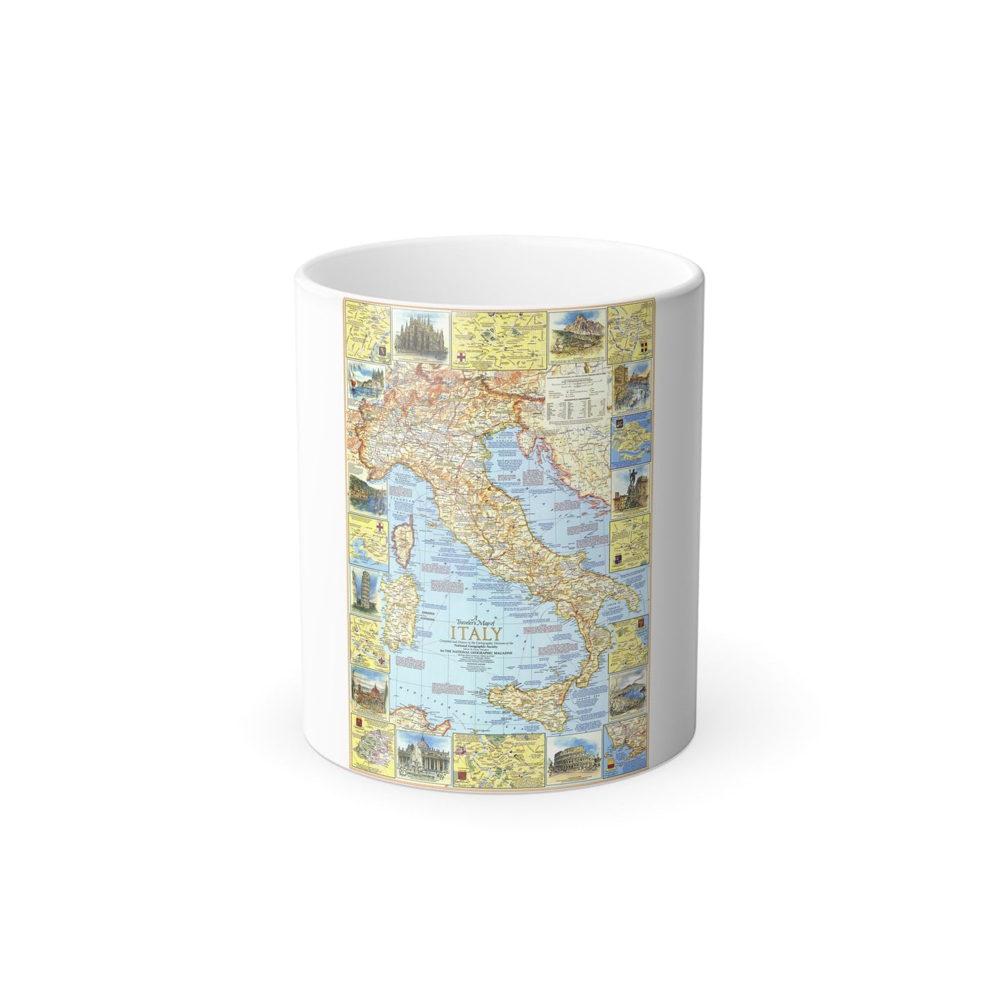 Italy - A Traveller's Map 1 (1970) (Map) Color Changing Mug 11oz-11oz-The Sticker Space