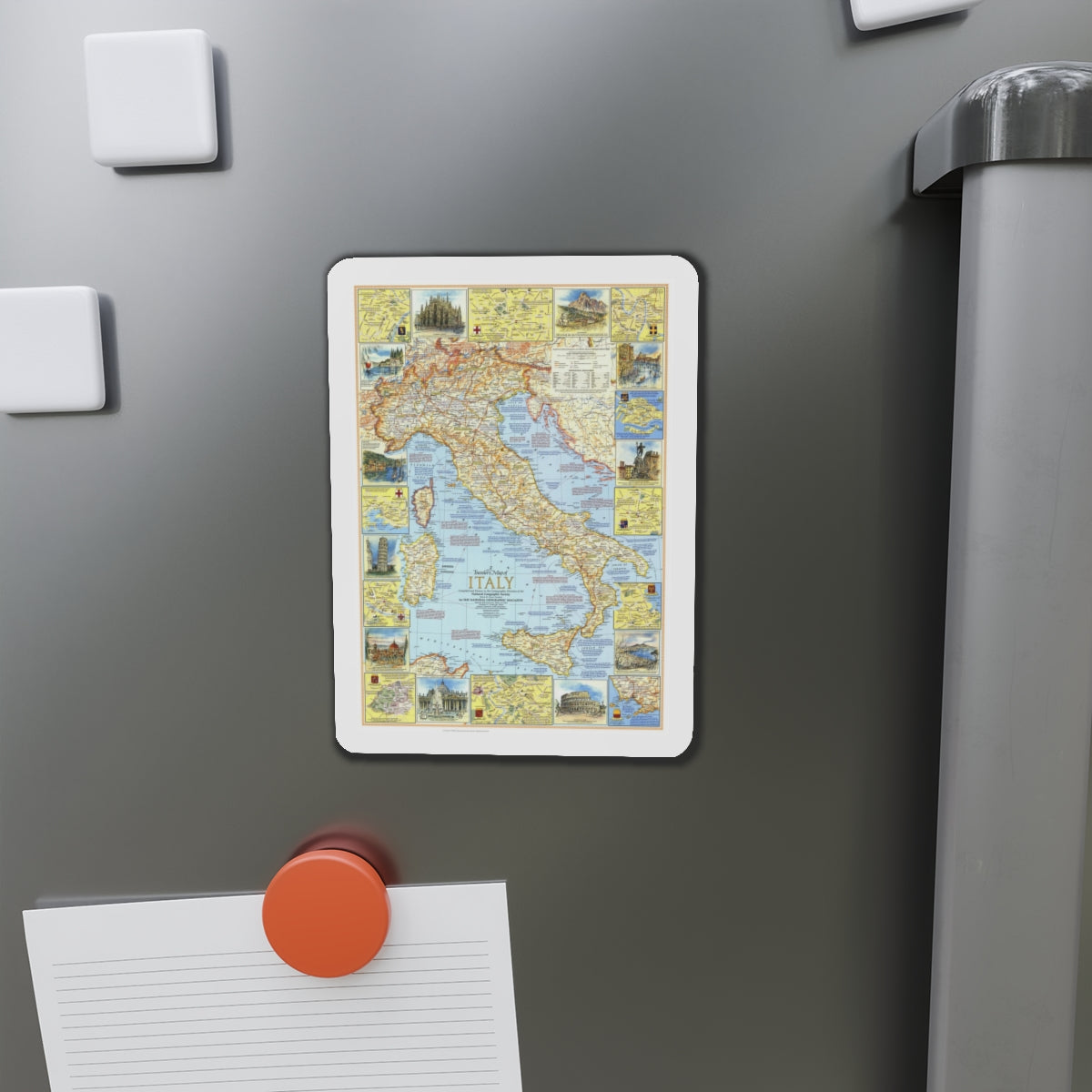 Italy - A Traveller's Map 1 (1970) (Map) Refrigerator Magnet-The Sticker Space