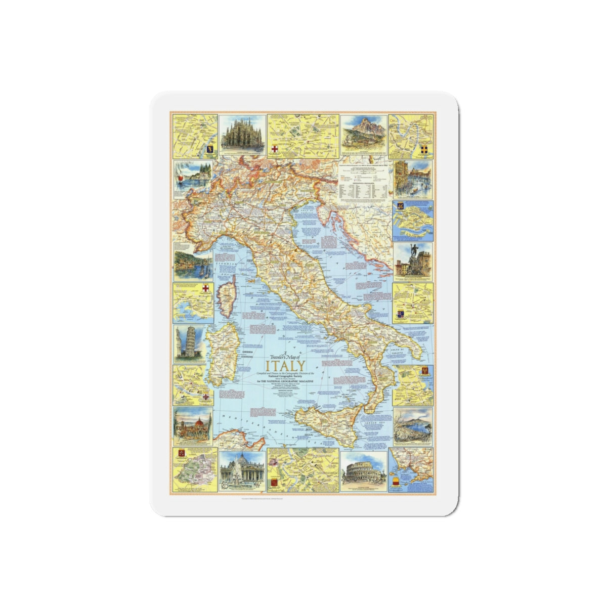 Italy - A Traveller's Map 1 (1970) (Map) Refrigerator Magnet-6 × 6"-The Sticker Space