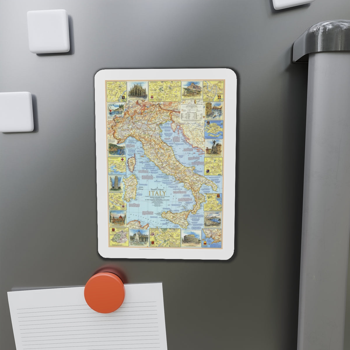 Italy - A Traveller's Map 1 (1970) (Map) Refrigerator Magnet-The Sticker Space