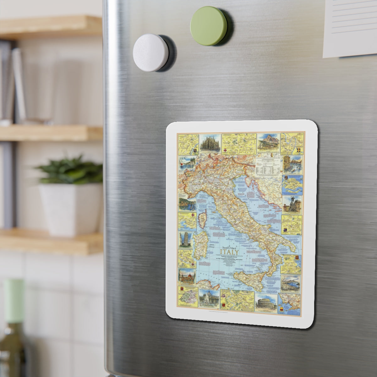 Italy - A Traveller's Map 1 (1970) (Map) Refrigerator Magnet-The Sticker Space