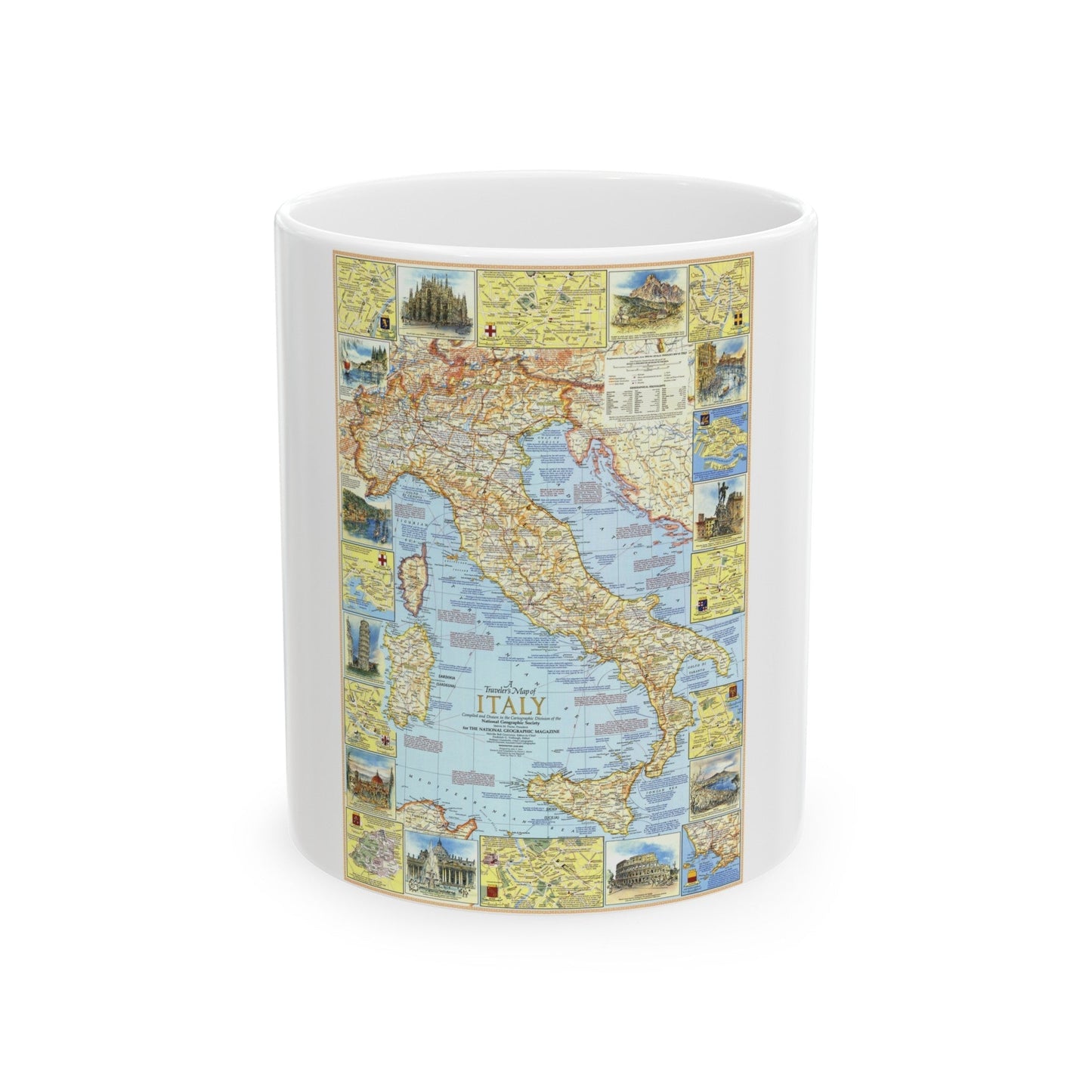 Italy - A Traveller's Map 1 (1970) (Map) White Coffee Mug-11oz-The Sticker Space