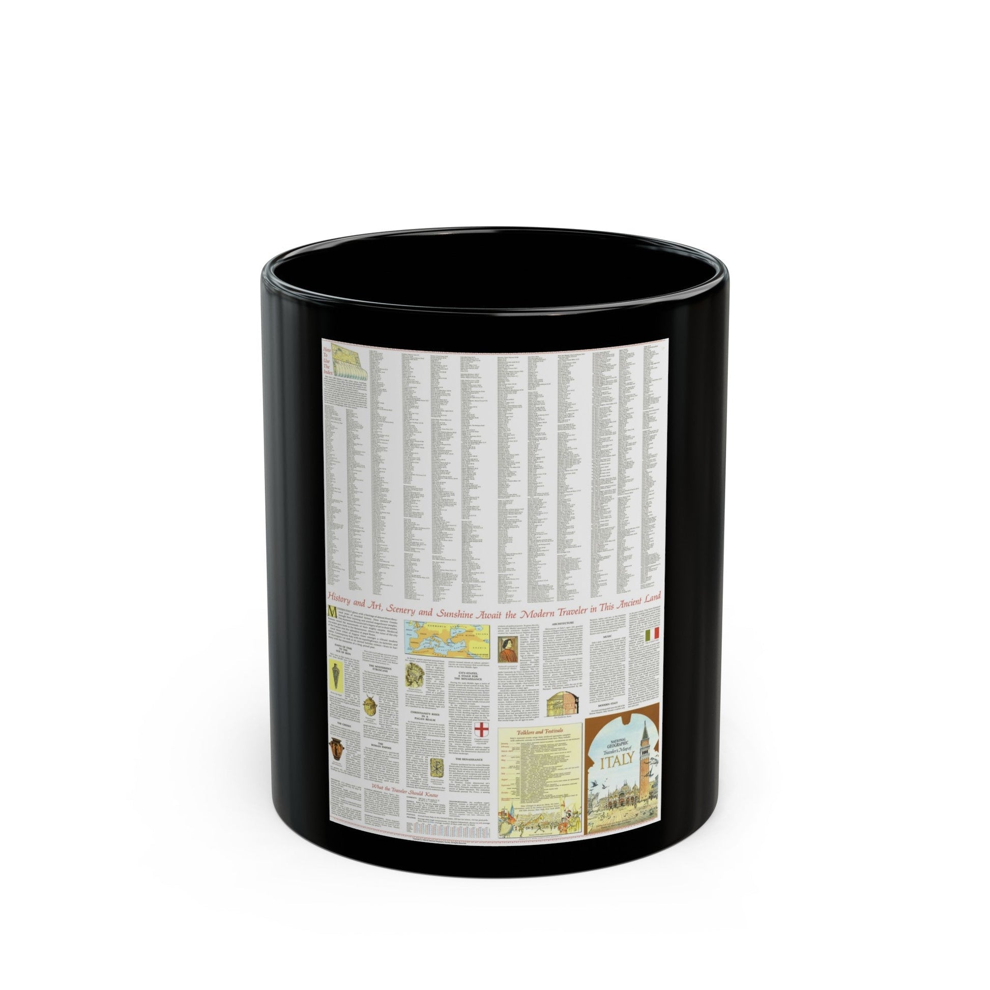 Italy - A Traveller's Map 2 (1970) (Map) Black Coffee Mug-11oz-The Sticker Space