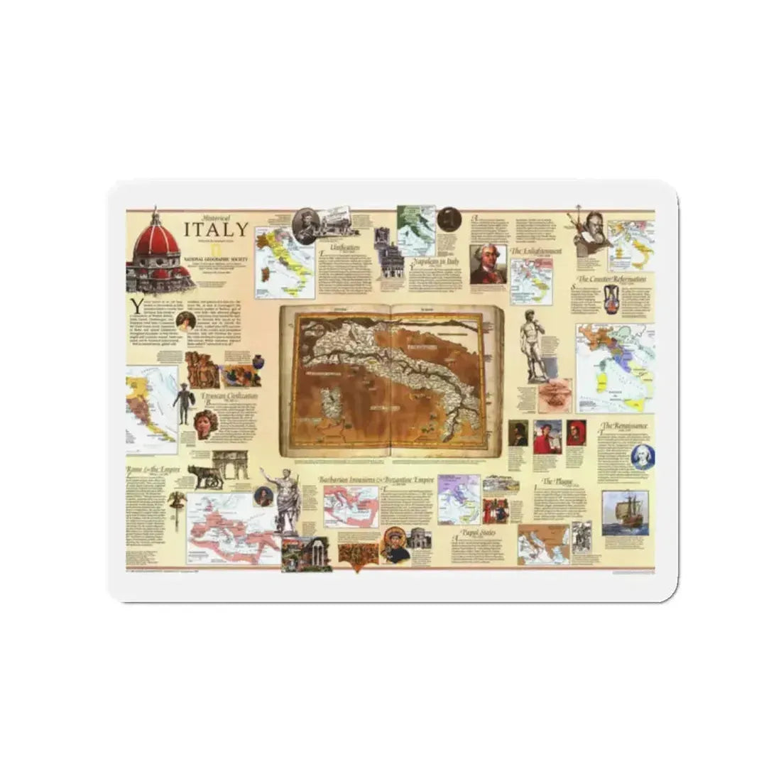 Italy - Historical (1995) (Map) Refrigerator Magnet 2 Inch - The Sticker Space