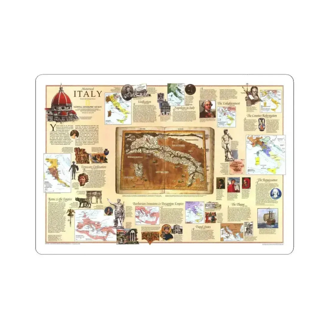 Italy - Historical (1995) (Map) STICKER Vinyl Kiss-Cut Decal 4 Inch White - The Sticker Space