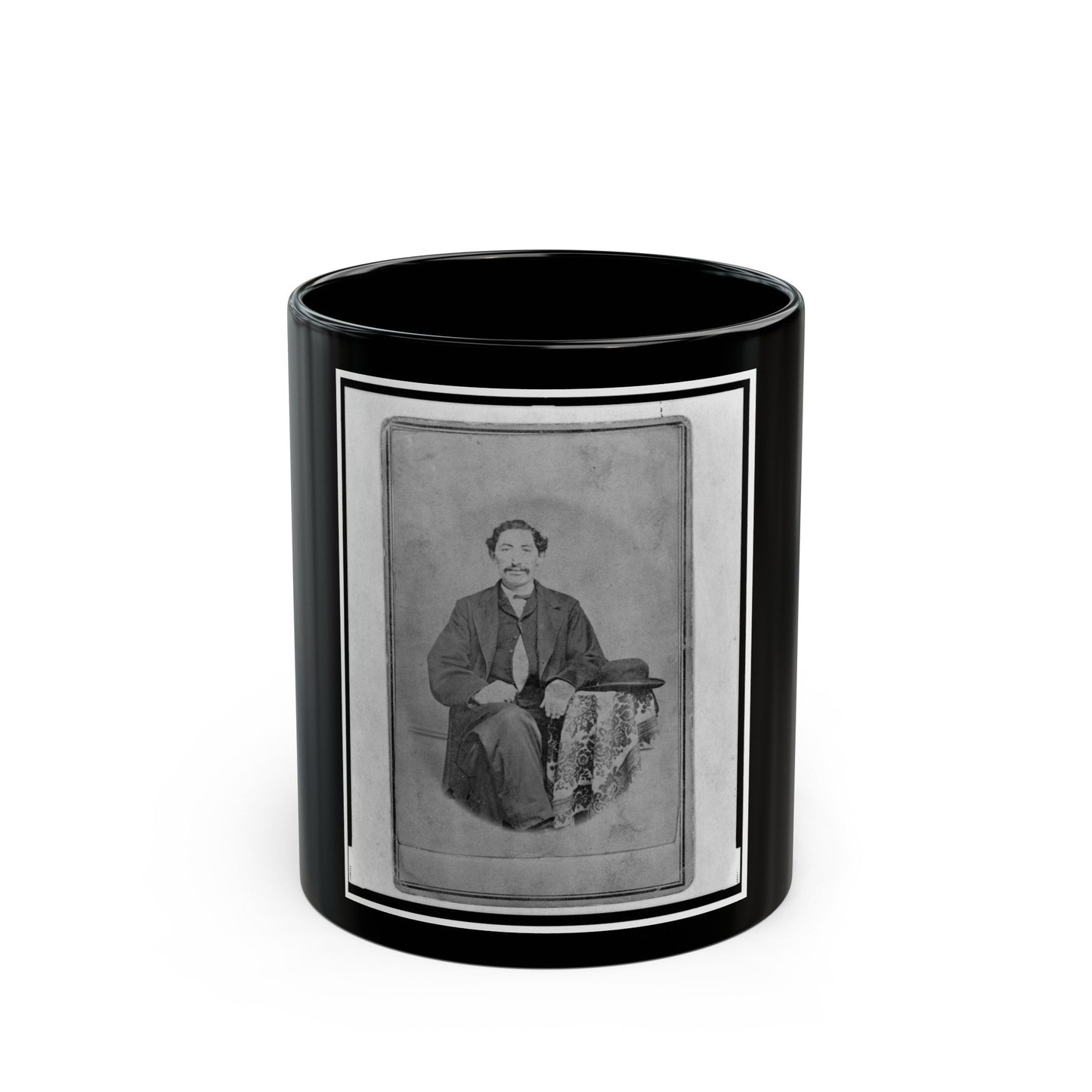 Jacob Labinsky (Lawinsky, Levinsky), Union Private In The 32nd Indiana Regiment, Full-Length Portrait, Seated, Facing Front (U.S. Civil War) Black Coffee Mug-11oz-The Sticker Space