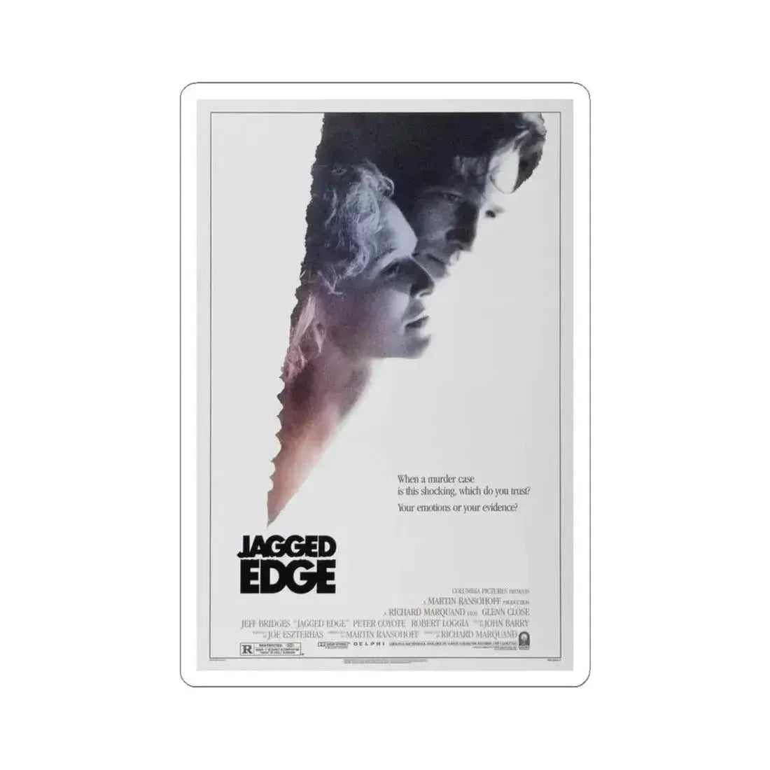 Jagged Edge 1985 Movie Poster - STICKER Vinyl Kiss-Cut Decal 3 Inch White - The Sticker Space