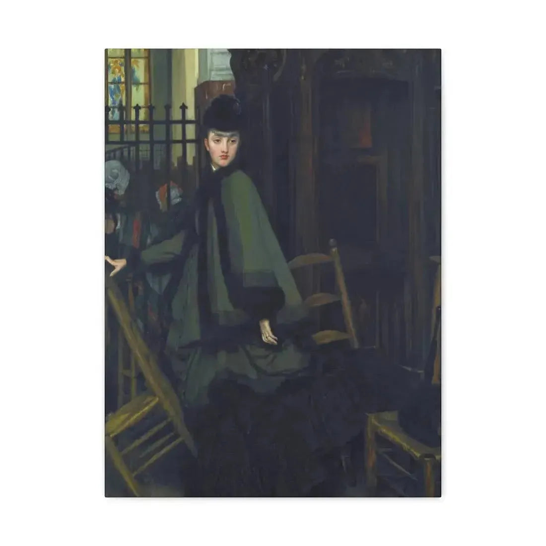 James-Jacques-Joseph Tissot (1836-1902) Dans L'Eglise (In Church) - Canvas Wall Art 18″ x 24″ 1.25" - The Sticker Space