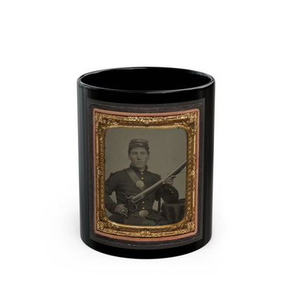 James Mcgrail In Union Uniform With Shoulder Scales And Eagle Breast Plate Sitting With A Musket And Bayonet In Scabbard (U.S. Civil War) Black Coffee Mug-11oz-The Sticker Space