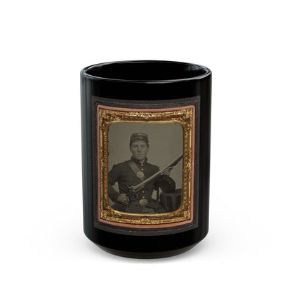 James Mcgrail In Union Uniform With Shoulder Scales And Eagle Breast Plate Sitting With A Musket And Bayonet In Scabbard (U.S. Civil War) Black Coffee Mug-15oz-The Sticker Space