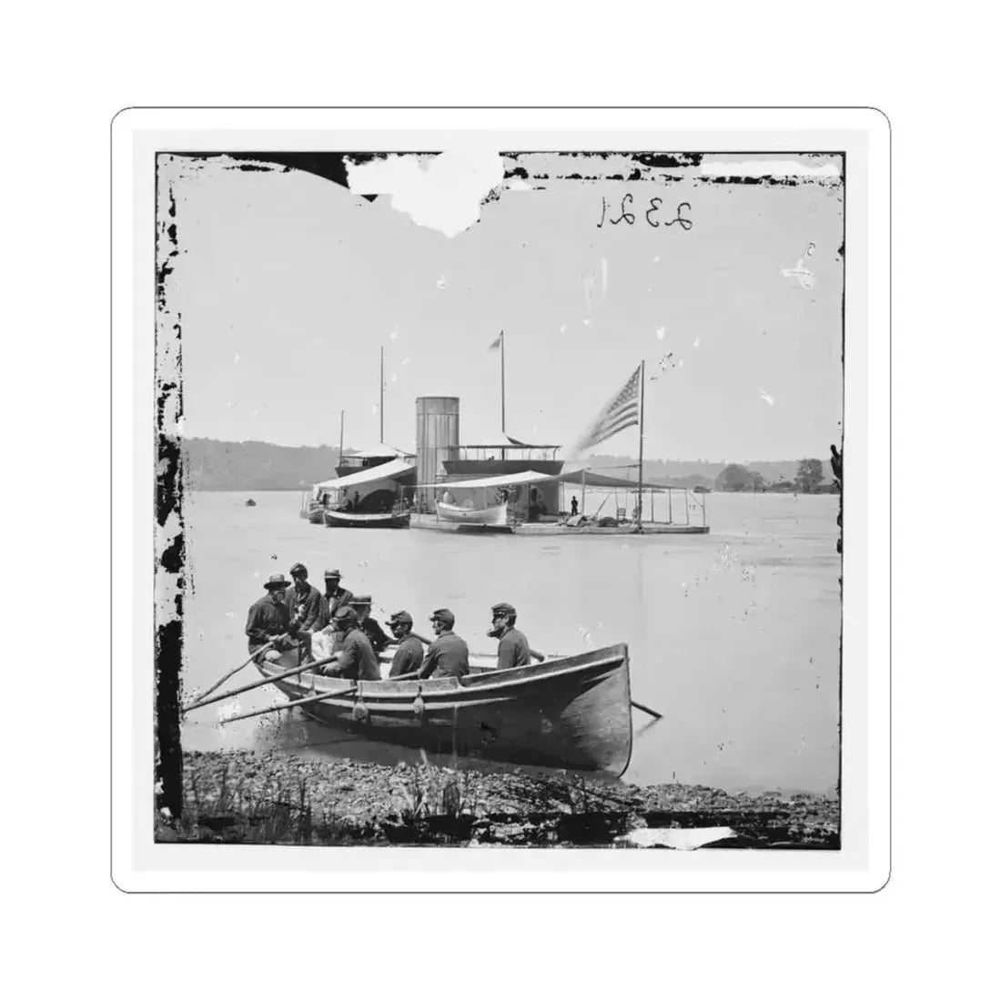James River, Va. Monitor U.S.S. Onondaga; Soldiers in Rowboat in Foreground (U.S. Civil War) STICKER Vinyl Kiss-Cut Decal 3 Inch White - The Sticker Space